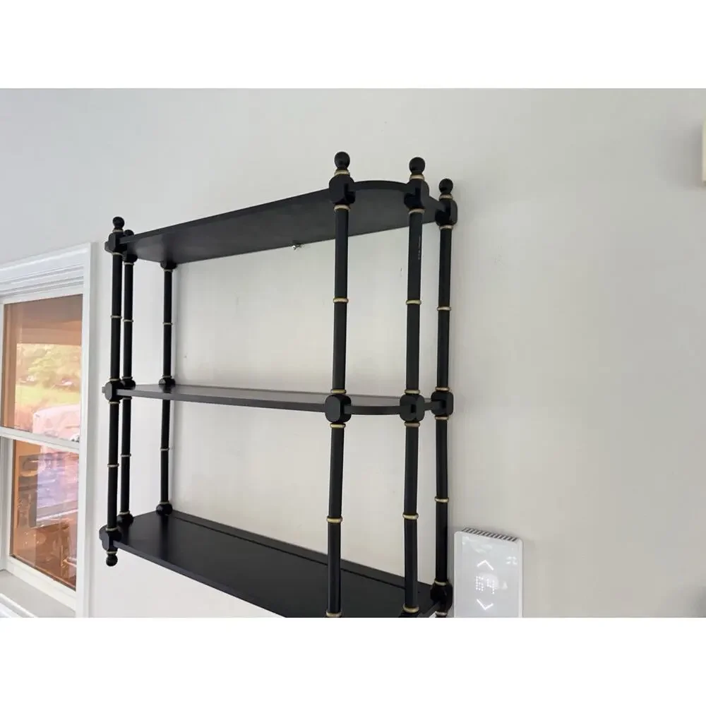 VTG Bombay Co 1991 Faux Bamboo 3 Tier Wall Shelf Stand Black Gold 31x29x8”